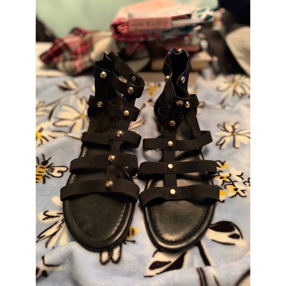 Marc Fisher - Black & God Sandals with Ankle Back Zipper - Size 7.5